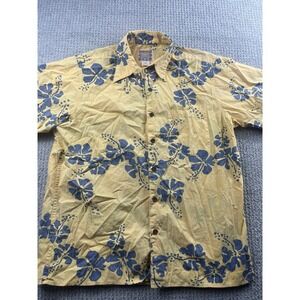 Reyn Spooner Floral Shirt Men's Med Yellow Blue Hawaiian Commemorative Classics